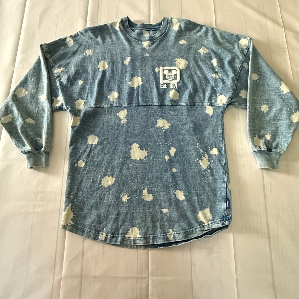 Walt Disney World Spirit Jersey Acid Wash Bleach Splatter Blue XS Est 1971